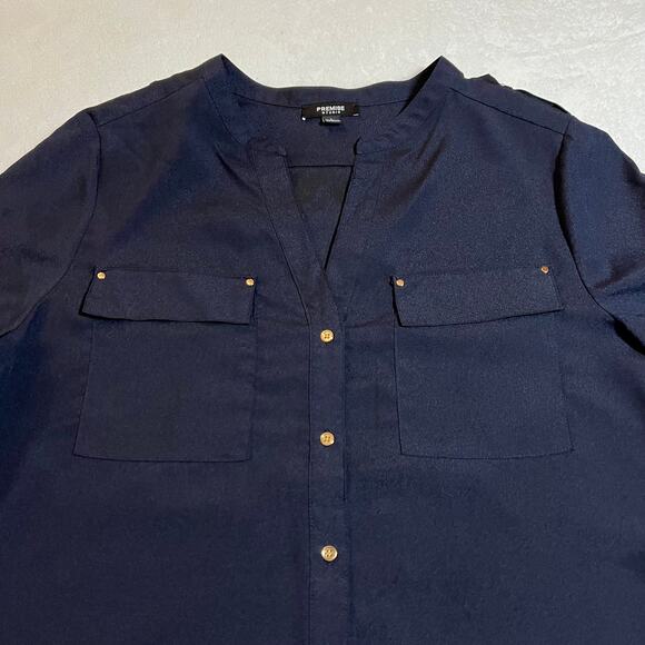 Premise Studio V-Neck Button Up Shirt Size Large Coastal Career Minimalist - Picture 3 of 8